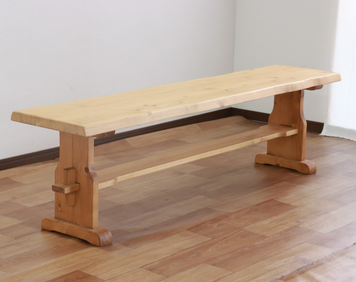 ダイニングベンチ 2〜3人掛け 天然木 カントリー調 幅155cm （ 無垢