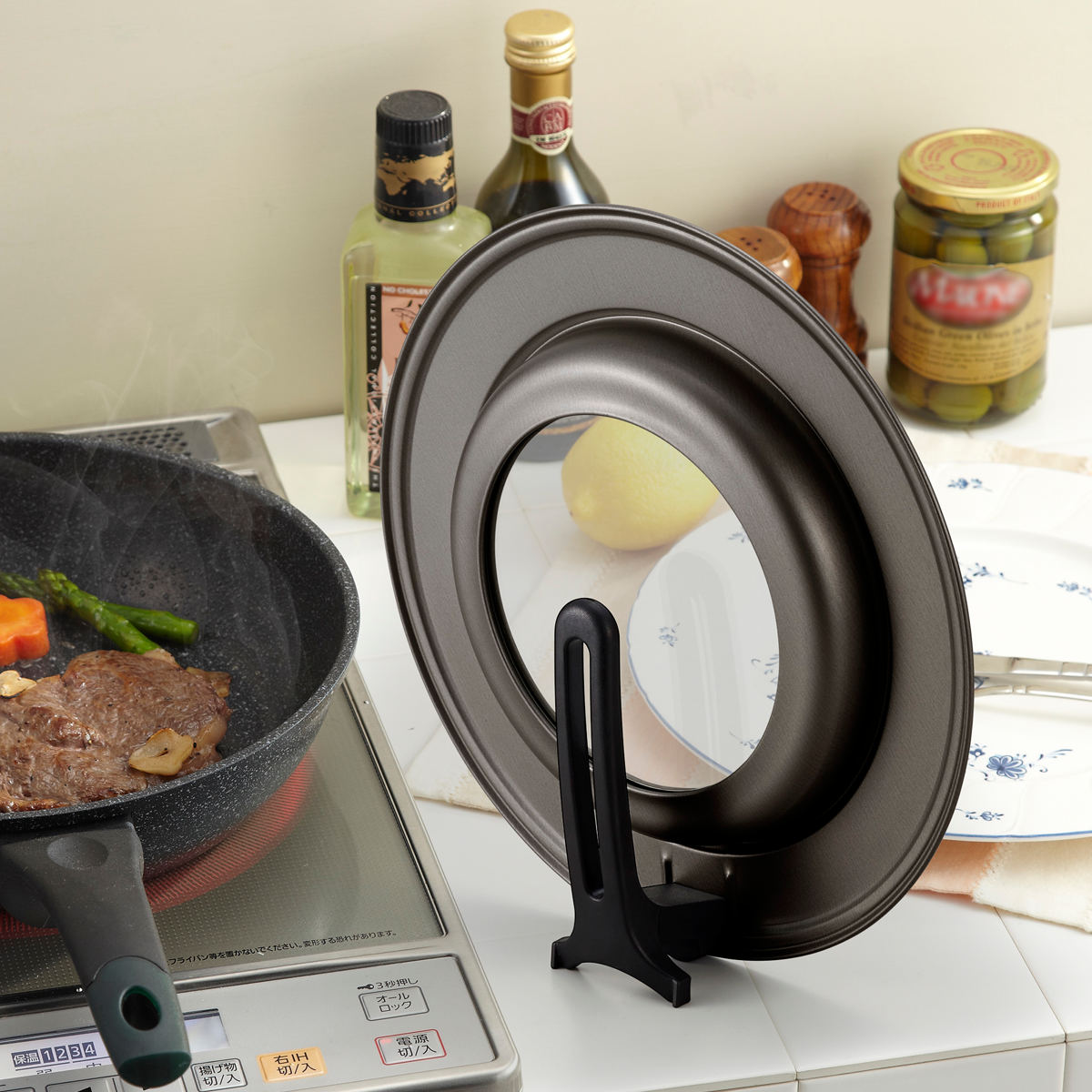 竹原製缶 フライパン 蓋 M 20cm〜26cm スタンド付き ガラス窓付き