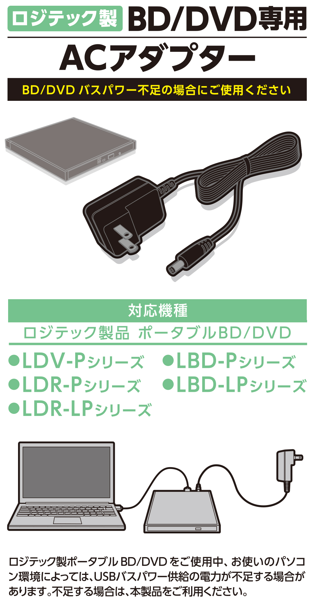 ロジテック ブルーレイドライブ DVDドライブ 専用 オプション 電力供給