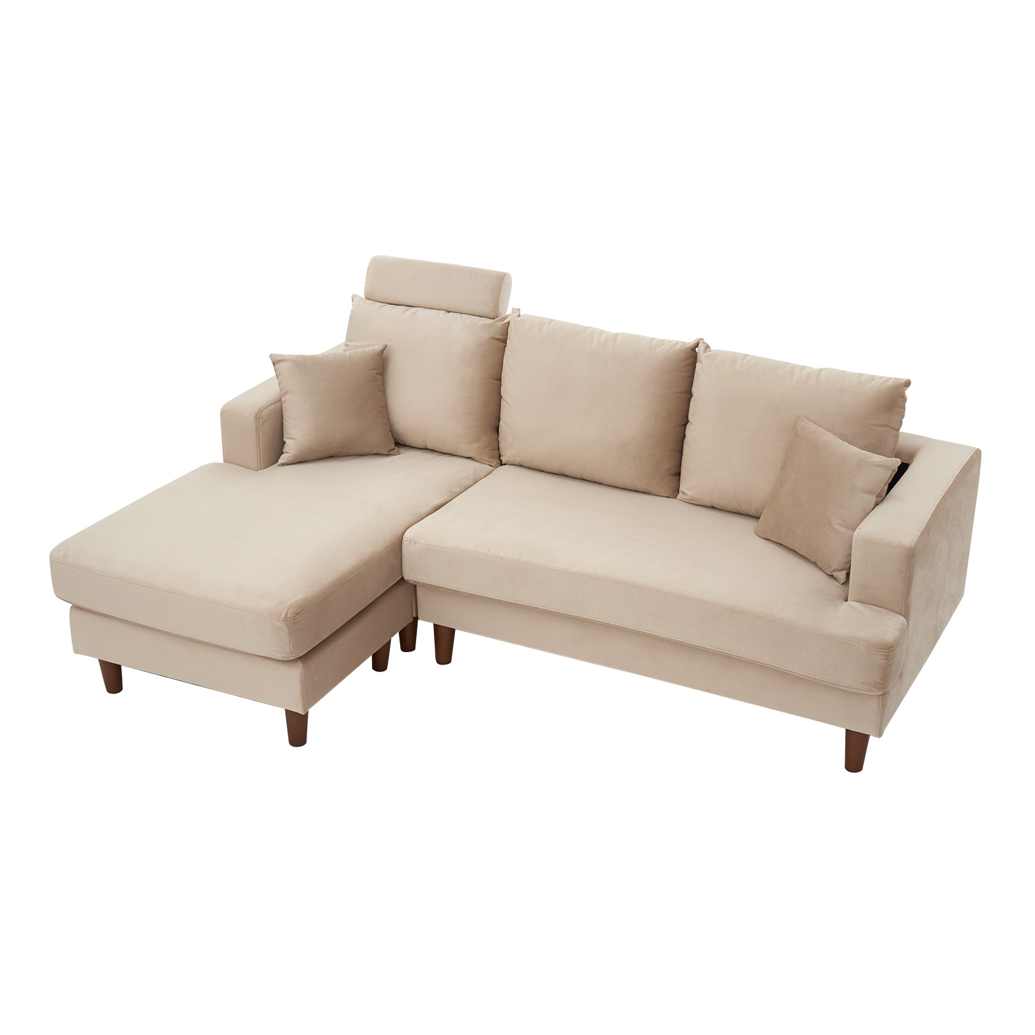 LOWYA（ロウヤ） カウチソファ ベルベット調生地 コーナーソファ 3人