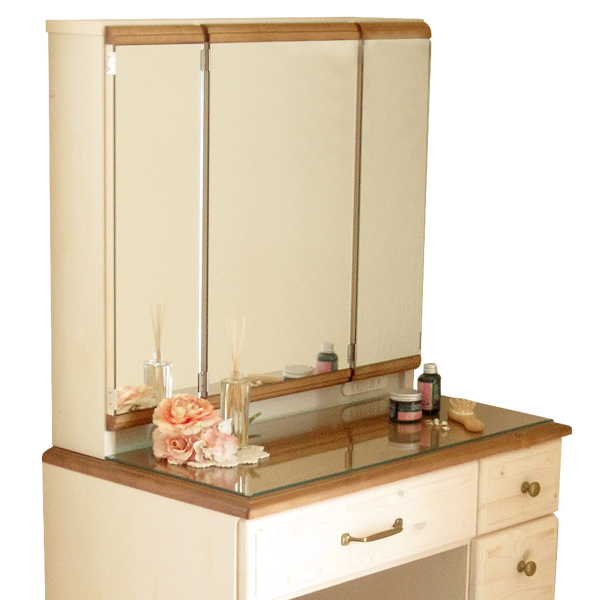 ドレッサー 三面鏡 おしゃれ 無垢 天然木 完成品 椅子付き 白 ホワイト