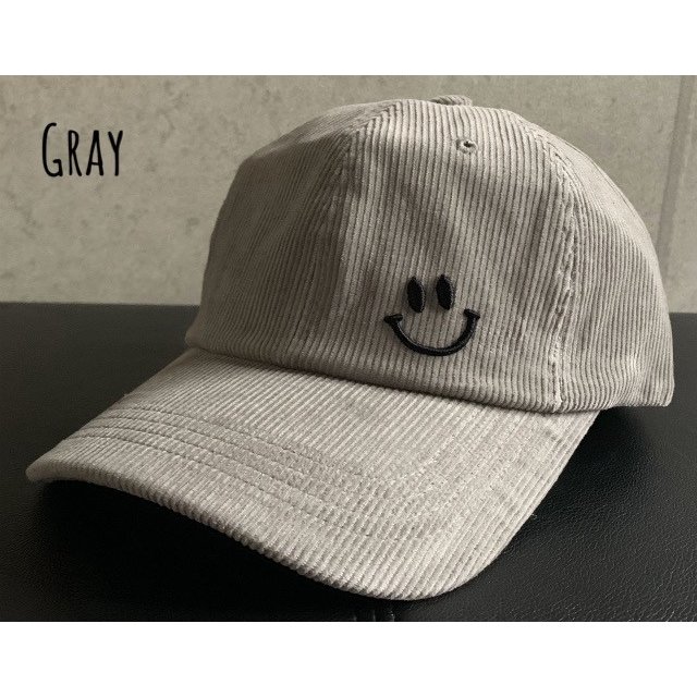 帽子 スマイル コーデュロイ キャップ カーブキャップ トレンド