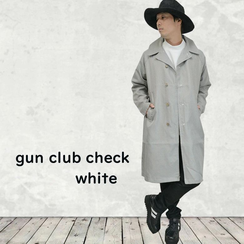 閉店セール】チェック柄ステンカラーコート メンズコート ロング丈 膝