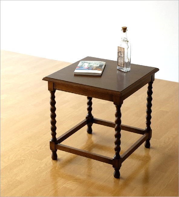 サイドテーブル 花台 アンティーク レトロ 木製 正方形 四角 高さ50cm