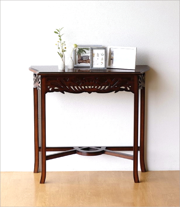 コンソールテーブル アンティーク 玄関 スリム 花台 木製 無垢材