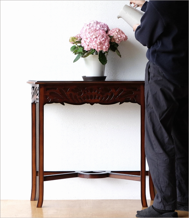 コンソールテーブル アンティーク 玄関 スリム 花台 木製 無垢材