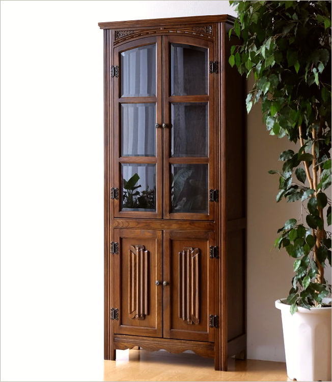 食器棚 カップボード キャビネット ガラス扉付き 収納 木製