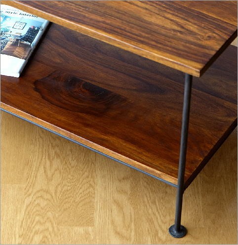 ローテーブル コンパクト 収納棚付き おしゃれ 木製 アイアン リビング