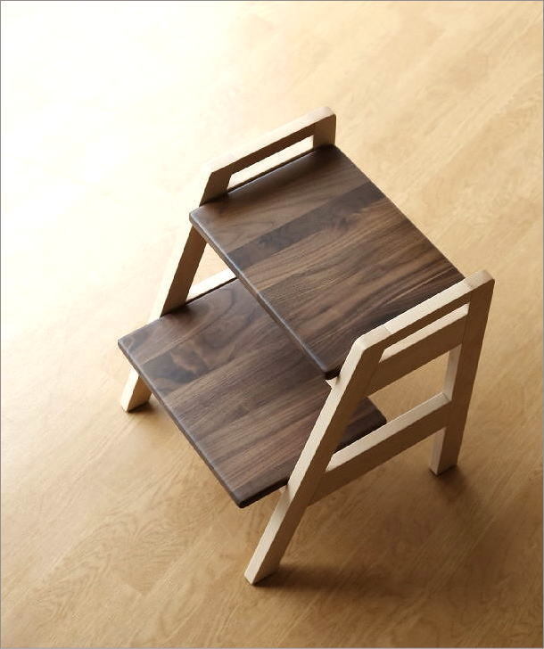 踏み台 木製 2段 スツール 椅子 天然木 ウォールナット 無垢 ステップ