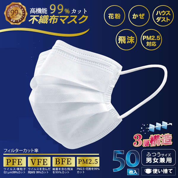 ヒロ・コーポレーション マスク 50枚入 ふつうサイズ 不織布 プリーツ