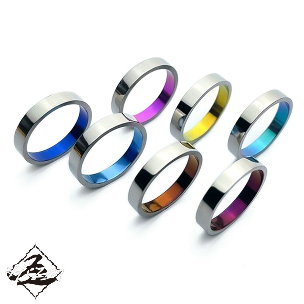 Hizm シングルカラーフラットリング4mm 純チタン製 1-30号 7色より選択