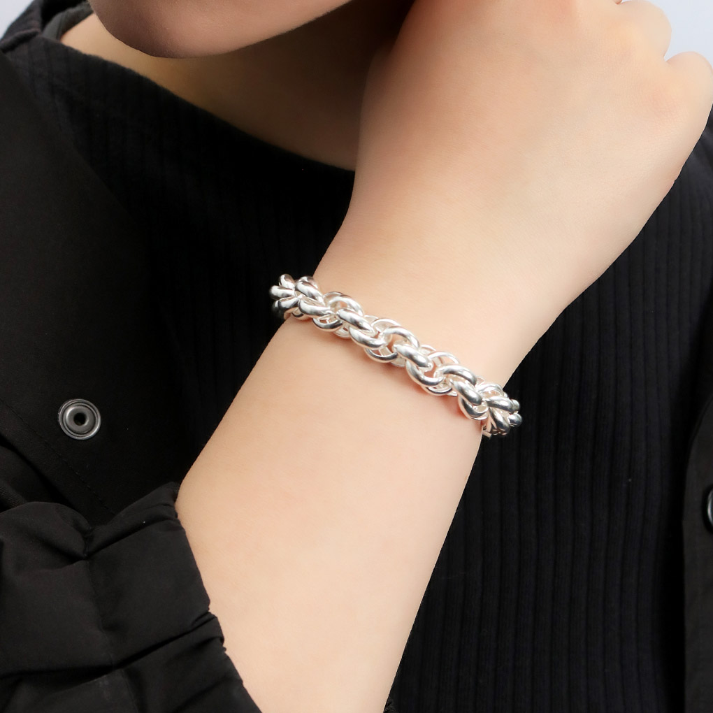 シルバー925 ダブルロールチェーン ブレスレット シルバー マンテル T