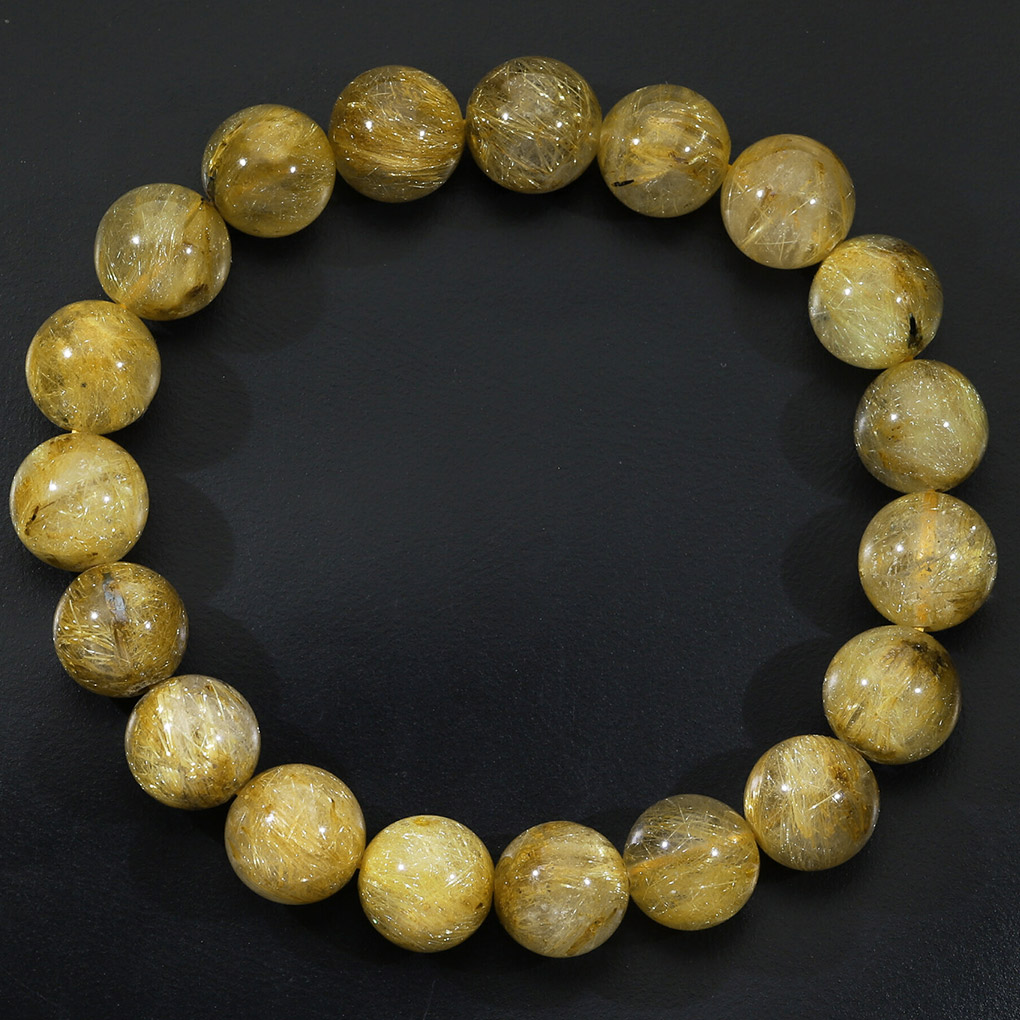 ゴールドルチルクォーツ ブレスレット 10mm 17.5cm メンズ M