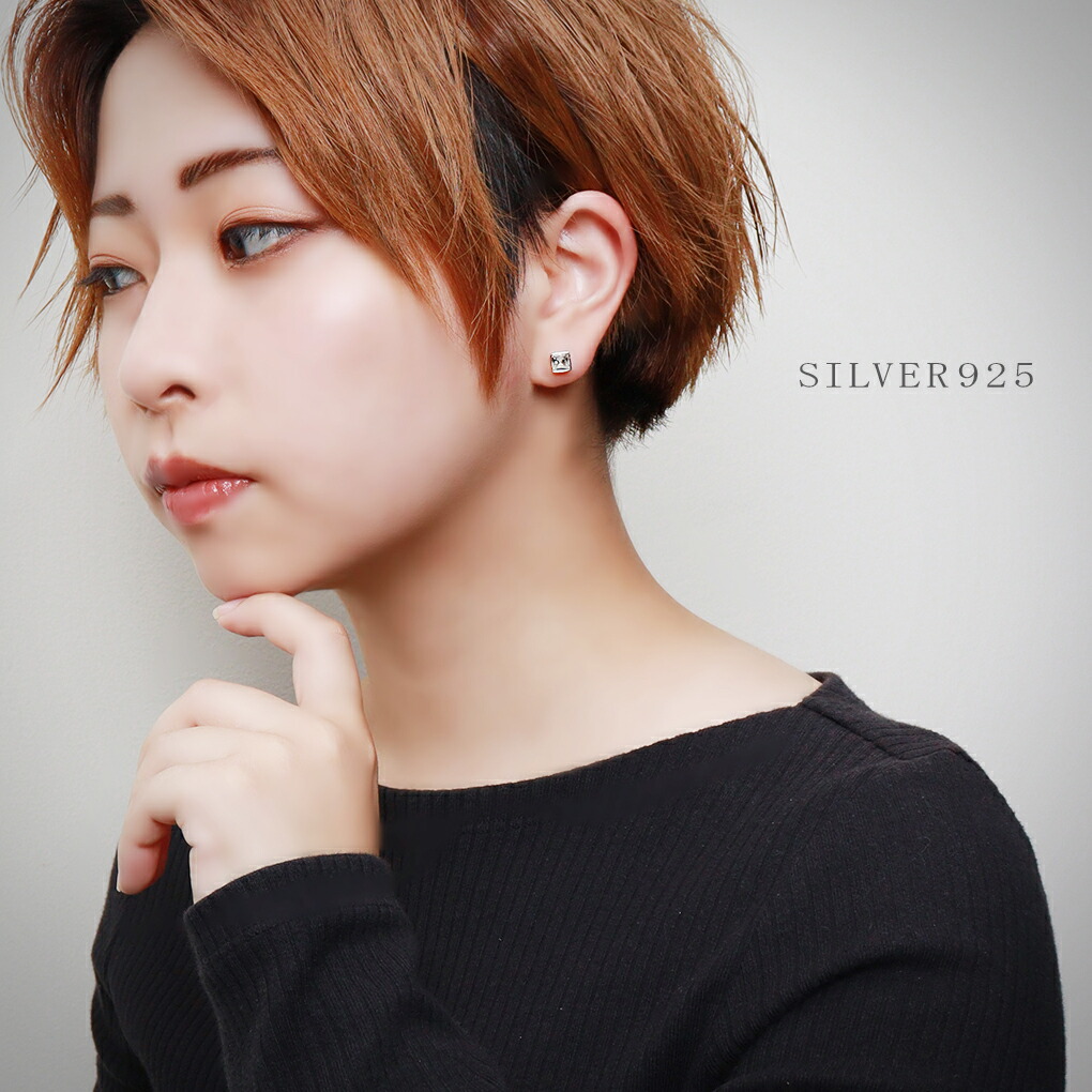 スクエア スワロフスキー クリスタル スタッズ ピアス 1P 片耳用