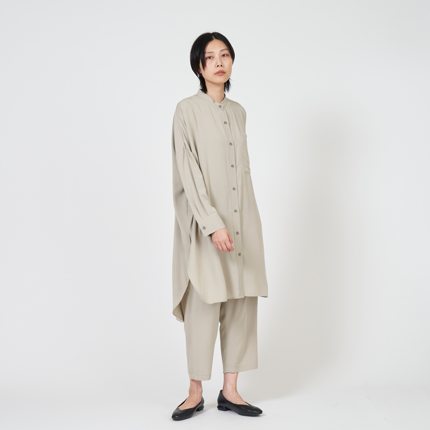 SALE】ミズイロインド mizuiro ind バンド カラー ロング シャツ T/R