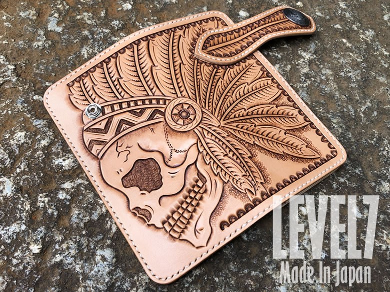 長財布 ロングウォレット SKULL/スカル カービング 手縫い イタリアン
