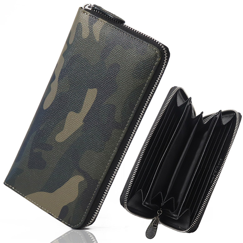 財布 メンズ 長財布 迷彩柄 カモフラージュ 迷彩 本革 革 牛革 大容量