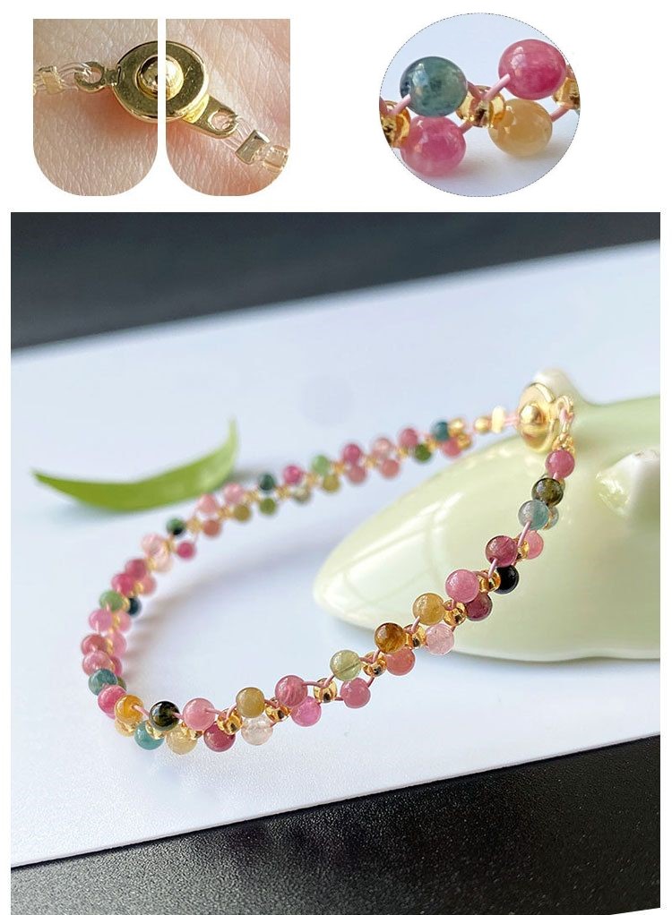 送料無料 天然トルマリン2連ブレスレット 天然石 レディース カラフル