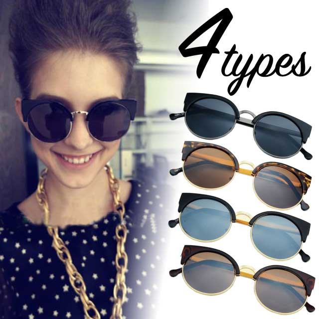 送料無料 サングラス キャットアイ 猫耳 UVカット メタルフレーム 男女