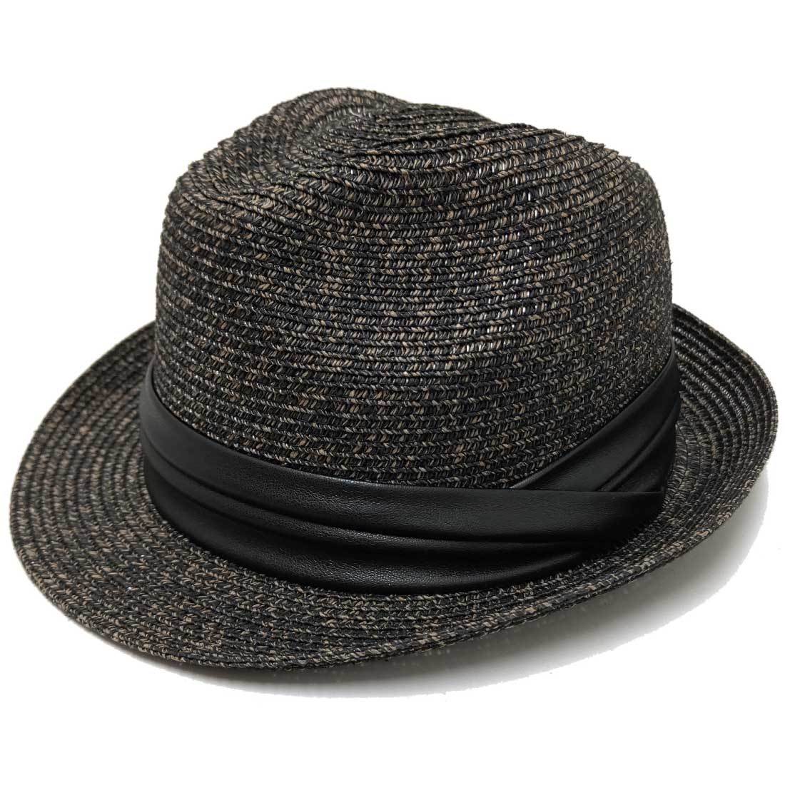 中折れハット 帽子 ペーパー素材 涼しい 麦わら風 レザーベルト