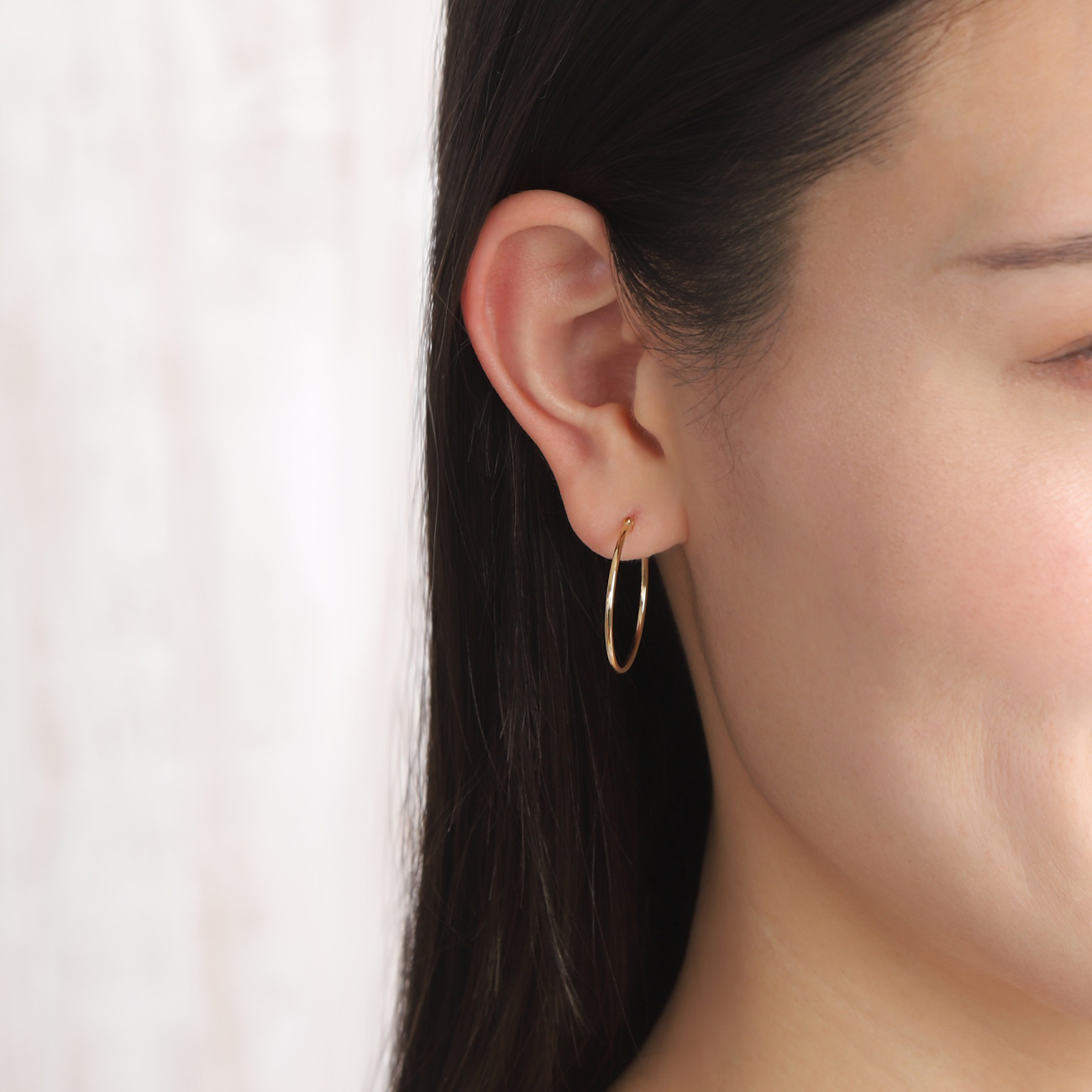 18金 フープピアス 1mm × 25mm 片耳 1個 ゴールド レディース メンズ