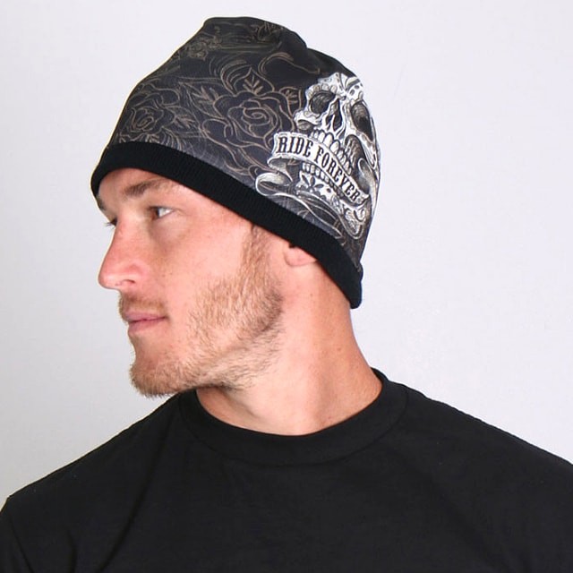 米国直輸入! ホットレザー バナー スカル ビーニー ニット帽 ニット