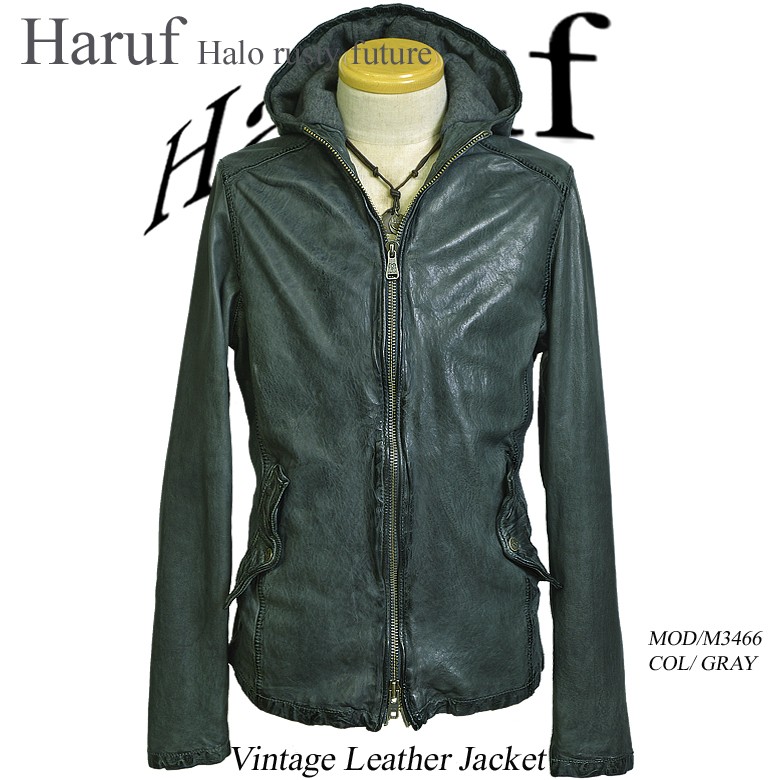 Haruf（ハルフ） レザージャケット メンズ 本革 フード付き レザー