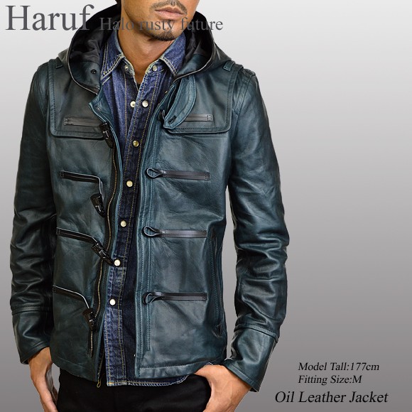 Haruf（ハルフ） レザージャケット ダッフルコート ショート丈 メンズ