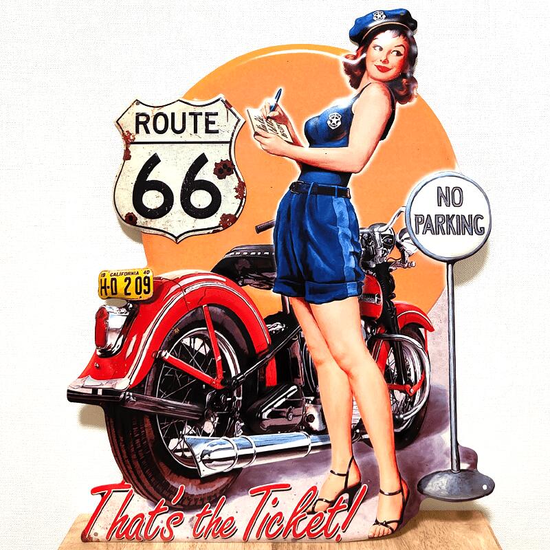 アメリカン レトロ ブリキ看板 大型 ビンテージ セクシー ルート66