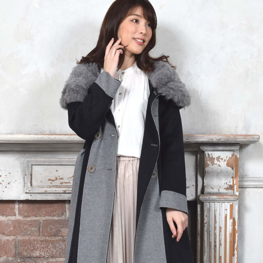 爆買 カシミヤファー カシミヤコート混紡 ダブルフェイス コート