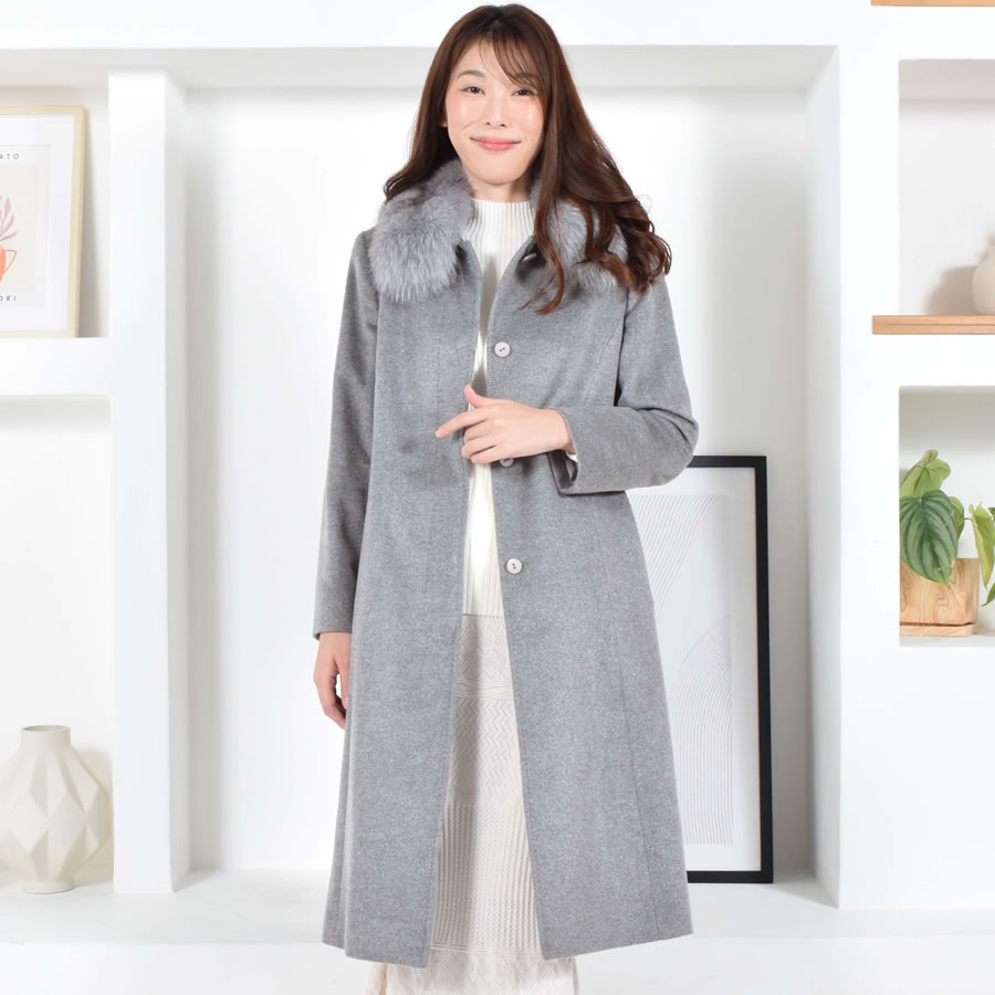 爆買 カシミヤコート カシミヤ100％コートフォックストリム レディース