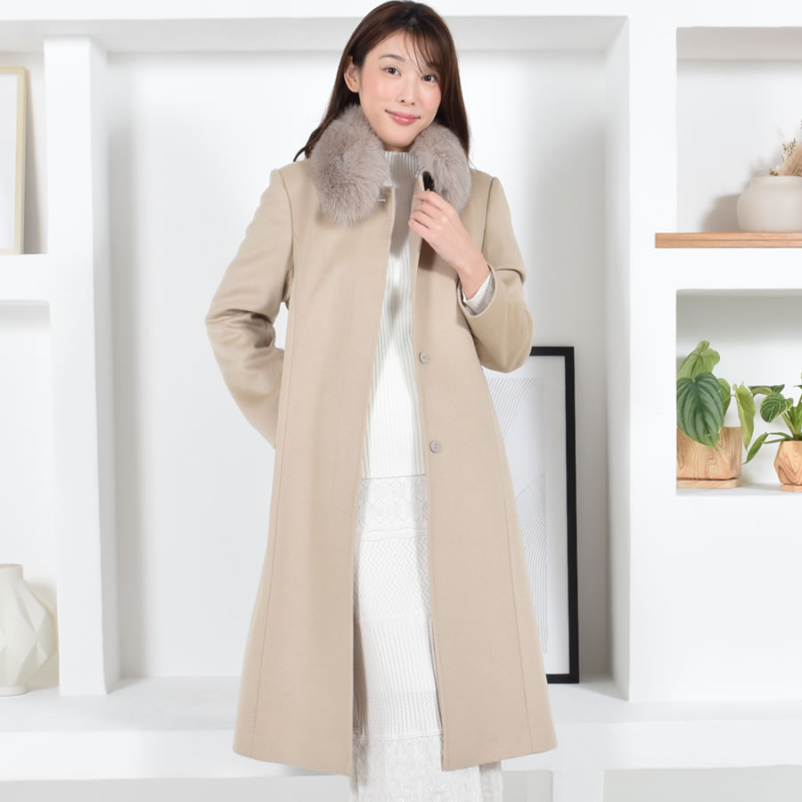 爆買 カシミヤコート カシミヤ100％コートフォックストリム レディース
