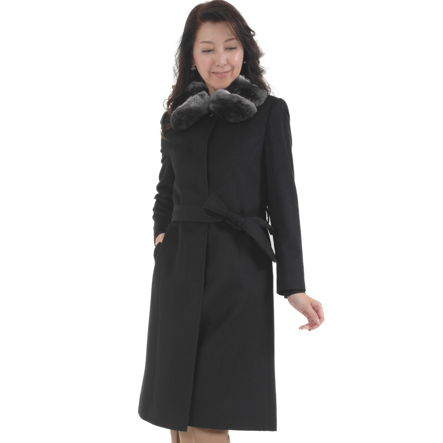 爆買 カシミヤコート カシミヤ100% コート チンチラトリム ファー