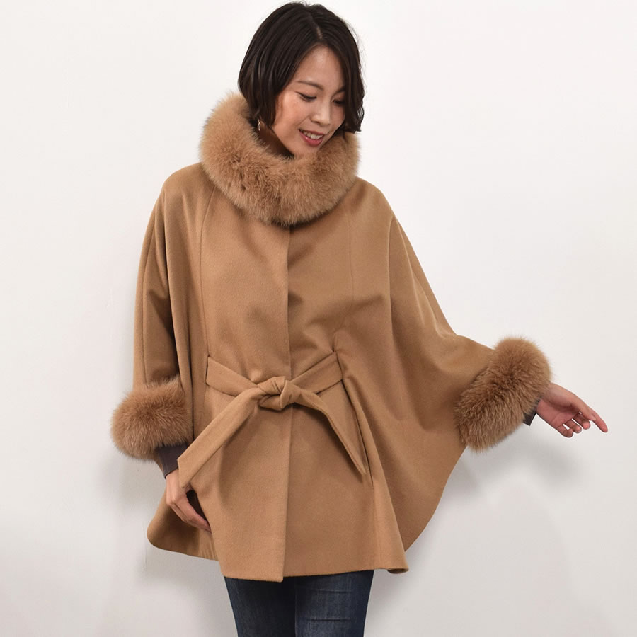 Merfirge 爆買 ポンチョ ケープ カシミヤ ウール SAGA フォックス