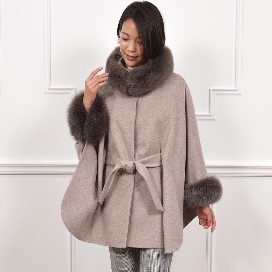 Merfirge 爆買 ポンチョ ケープ カシミヤ ウール SAGA フォックス