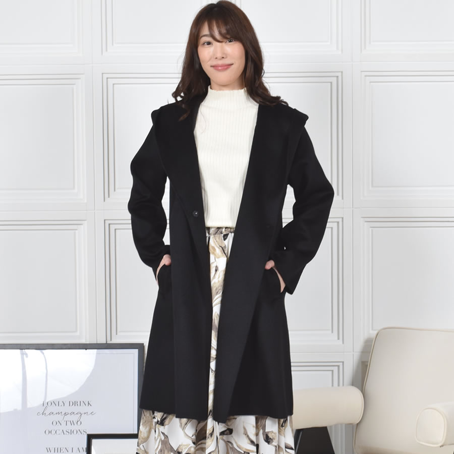 爆買 フード付きコート レディース カシミヤコート ウール混 ダブル