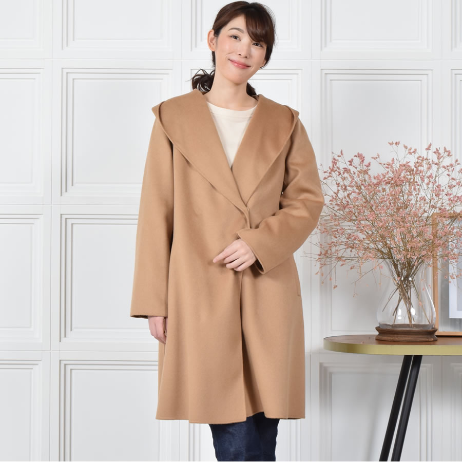 爆買 フード付きコート レディース カシミヤコート ウール混 ダブル