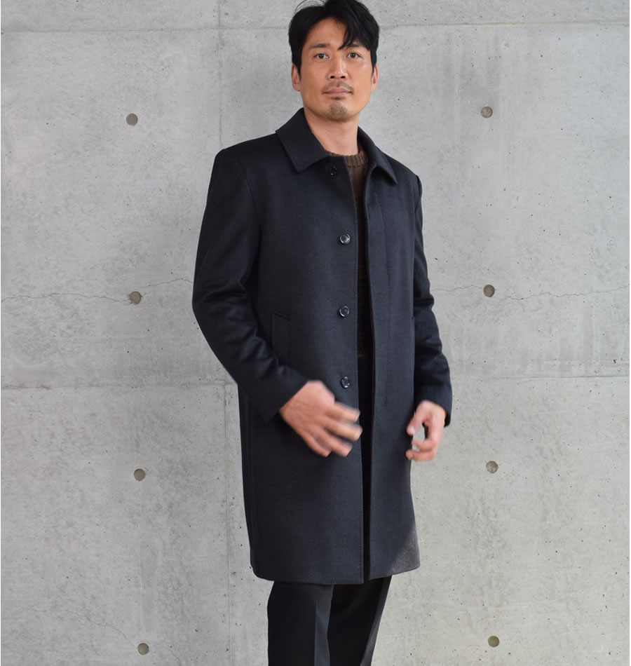 爆買 ステンカラーコート メンズ カシミヤ カシミア100％ ニーレングス