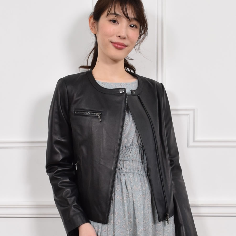 Merfirge 爆買 ライダースジャケット ラム レザー ノーカラー 本革 本