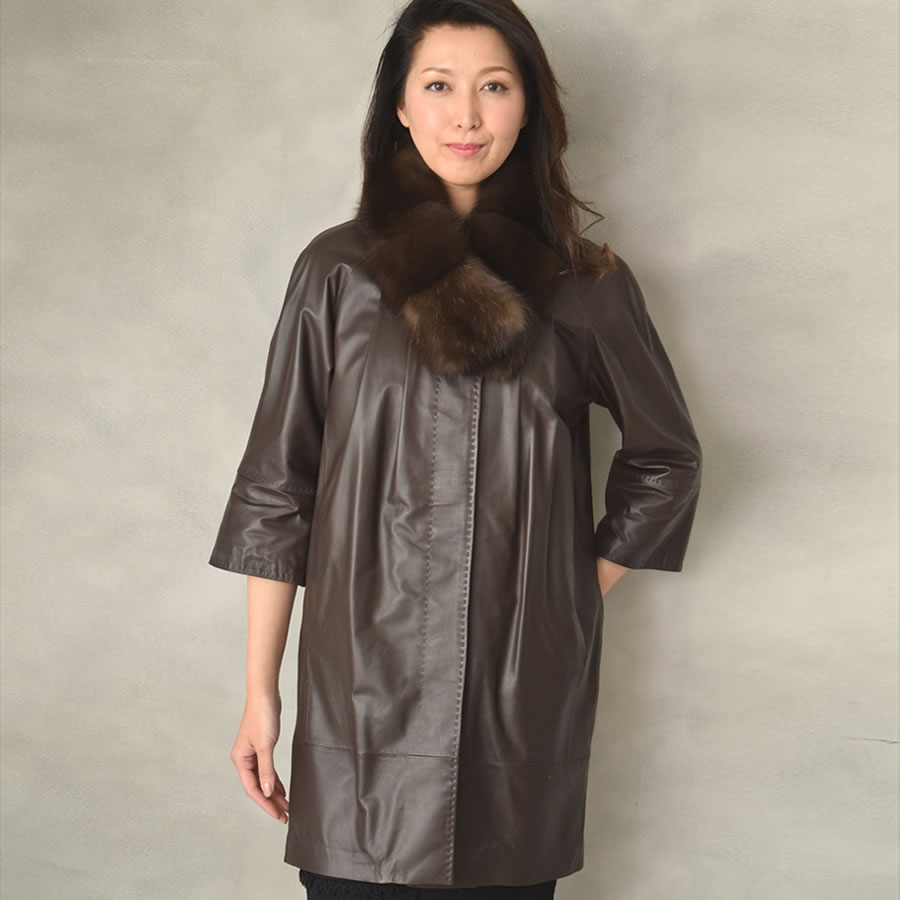 爆買 ノーカラーコート ラム レザー 本革 本皮 レザージャケット 革