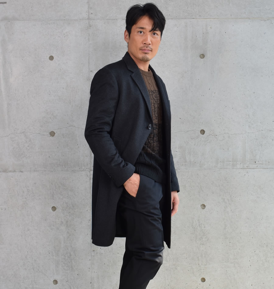 爆買 チェスターコート メンズ カシミヤ カシミア100％ ニーレングス