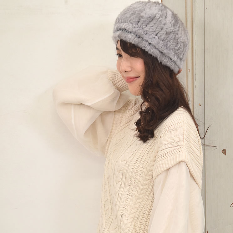 爆買 ミンク 編みこみ ベレー帽 ミンクファー ファー帽子 ベレー