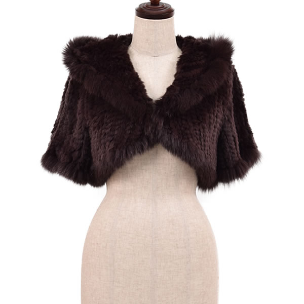 爆買 レッキスラビット編みこみポンチョフォックス付 ファーコート