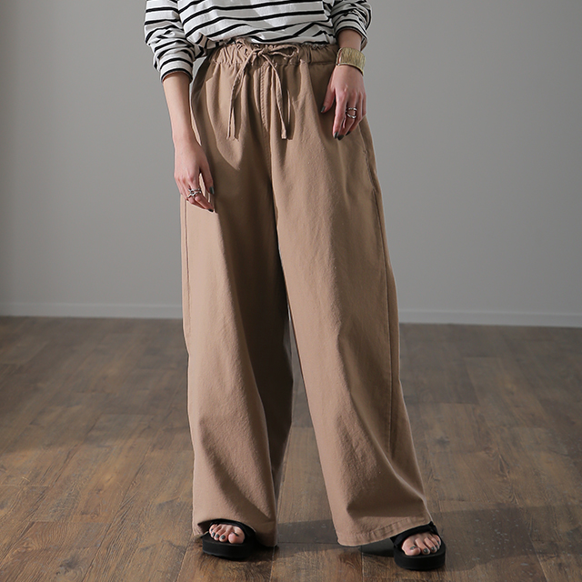 HUG.U（ハグユー） ワイドパンツ レディース リネンパンツ ナチュラル