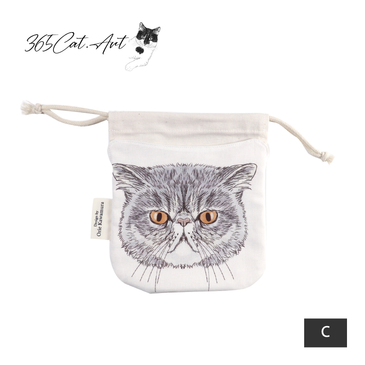 巾着袋 | 365Cat.Art ねこ巾着 全9種 猫 キャットフェイス 小物入れ 約