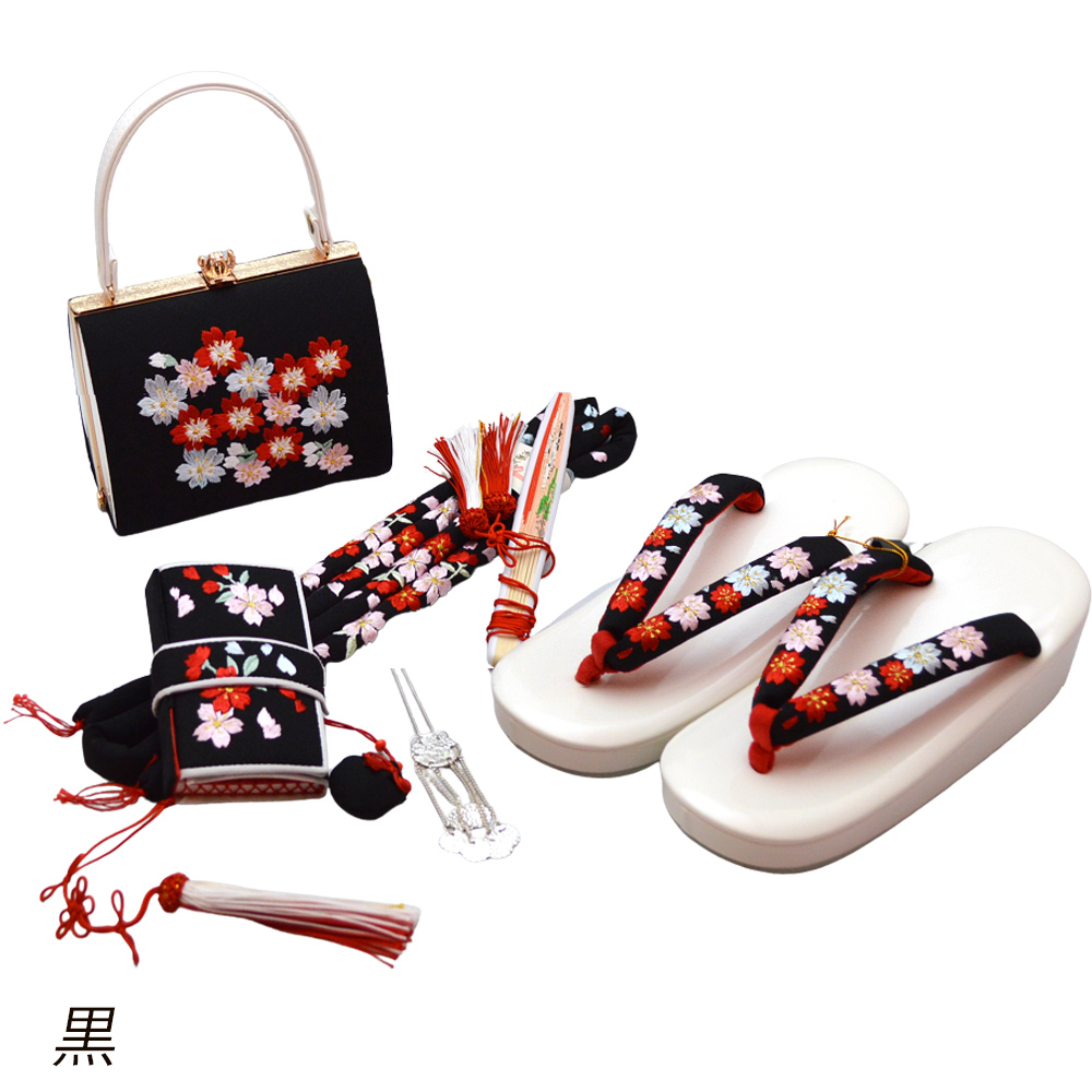 七五三 草履 バッグ はこせこ 6点 セット 正絹 刺繍 小物 7歳 七歳