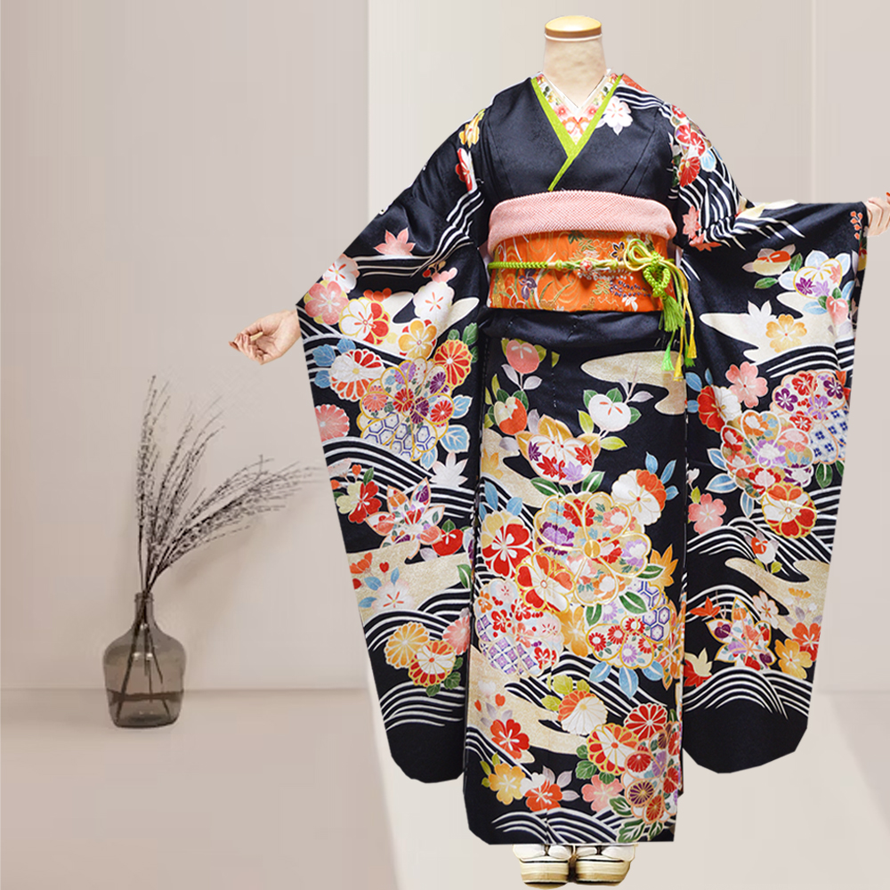 京友禅 正絹 振袖 黒 成人式 ふりそで 購入 販売 : 部坂呉服店 - 通販
