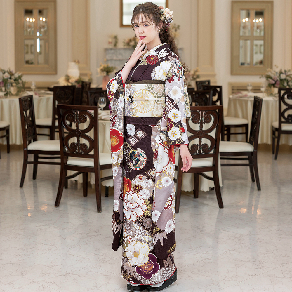 京友禅 正絹 振袖 ブラウン 成人式 ふりそで 購入 販売 : 部坂呉服店