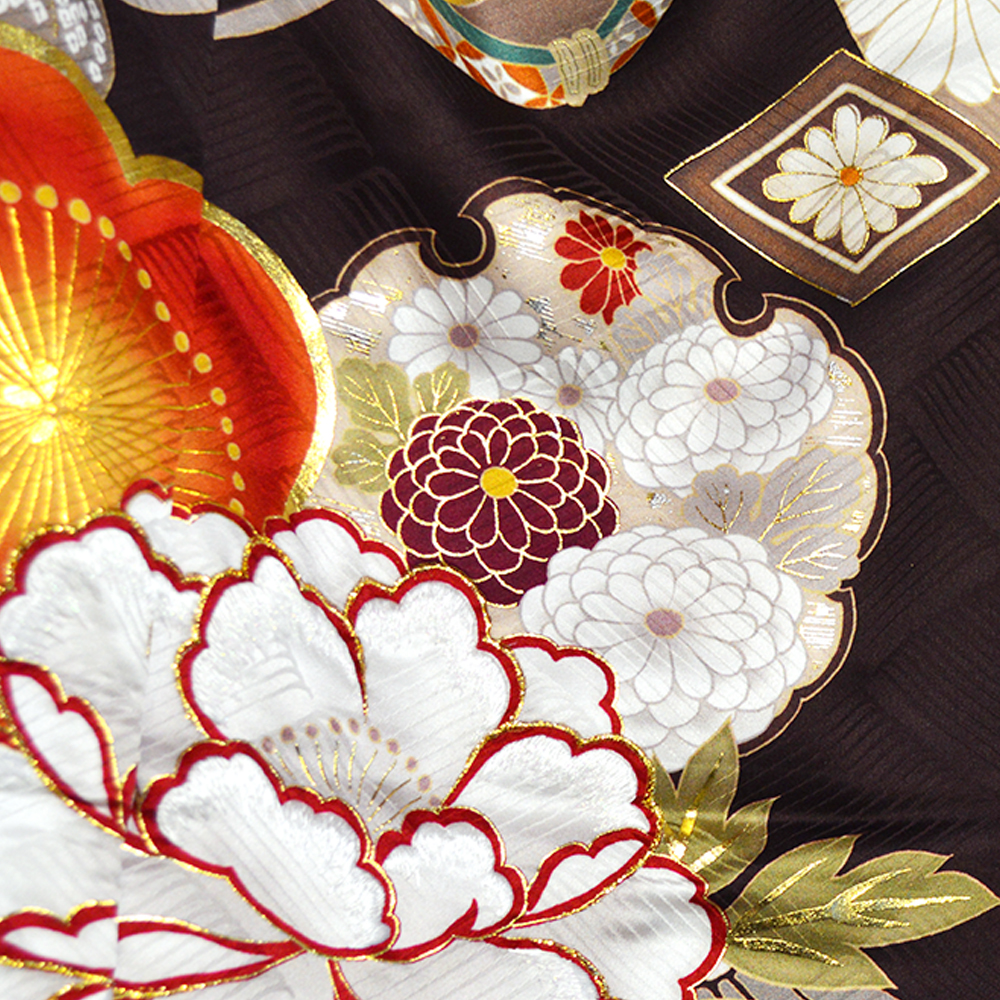 レンタル】 お仕立付 京友禅 正絹 振袖 30点セット ブラウン 成人式