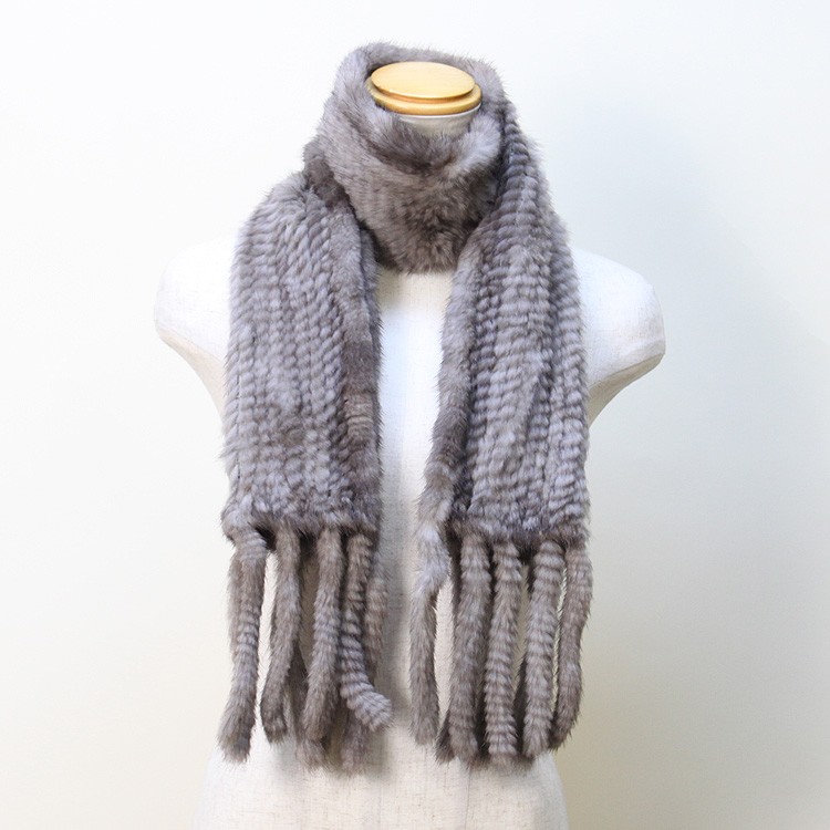 ミンク 編み込み ファー ストール フリンジ付 マフラー 爆買 : エル